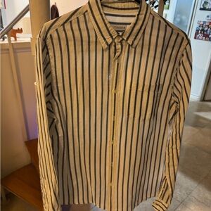 Zara Striped Long-Sleeve Button-Up Shirt - White & Navy